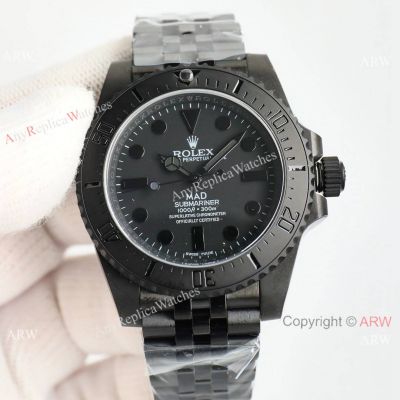 Swiss Replica Rolex Submariner 114060 MAD Paris 3135 Black DLC Watch